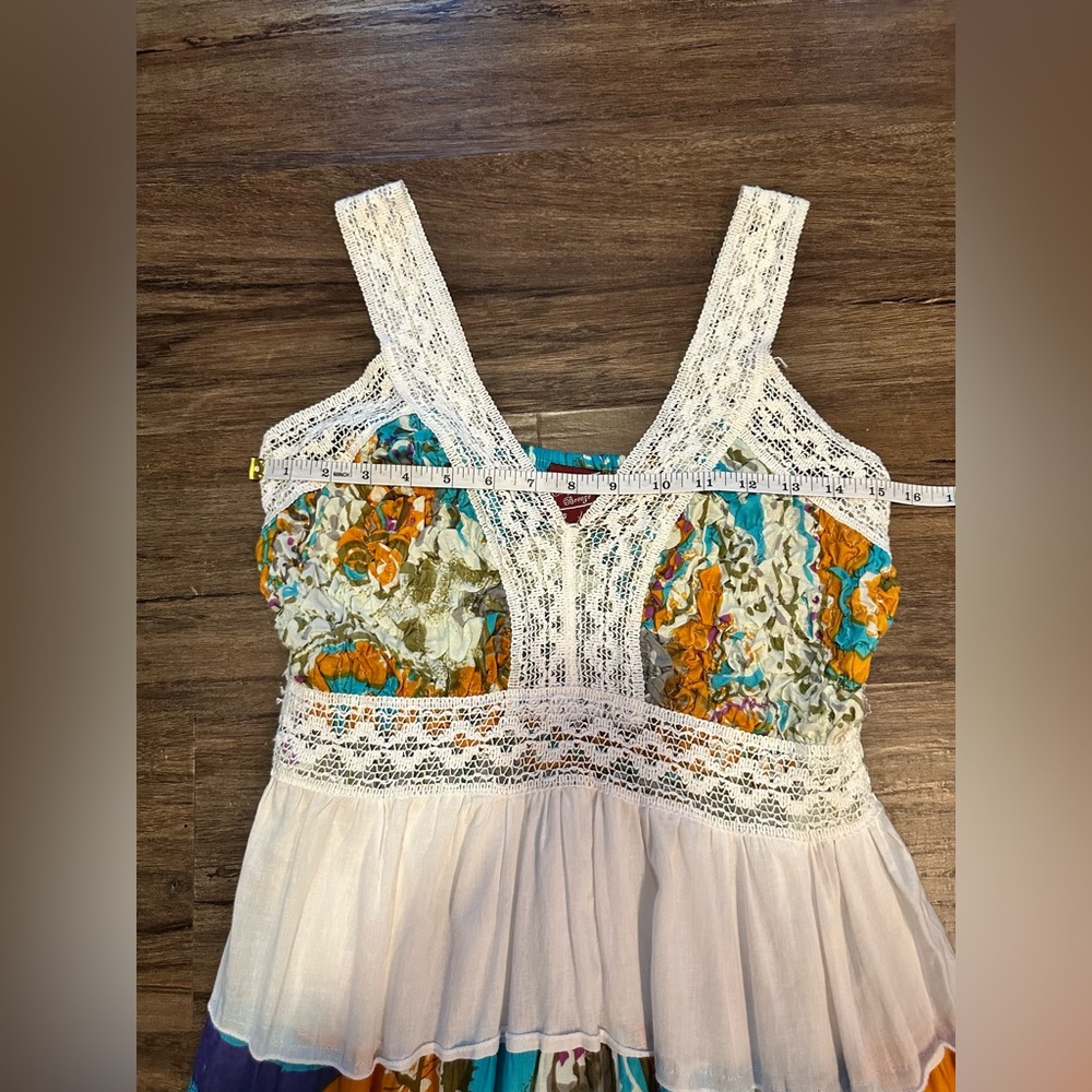 California Breeze Boho Tiered Cotton Dress in White/Multicolor Print. Size S - Picture 10 of 12